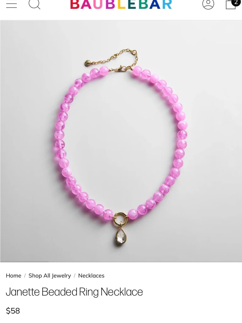 BaubleBar Pink Beaded Necklace with Teardrop Charm